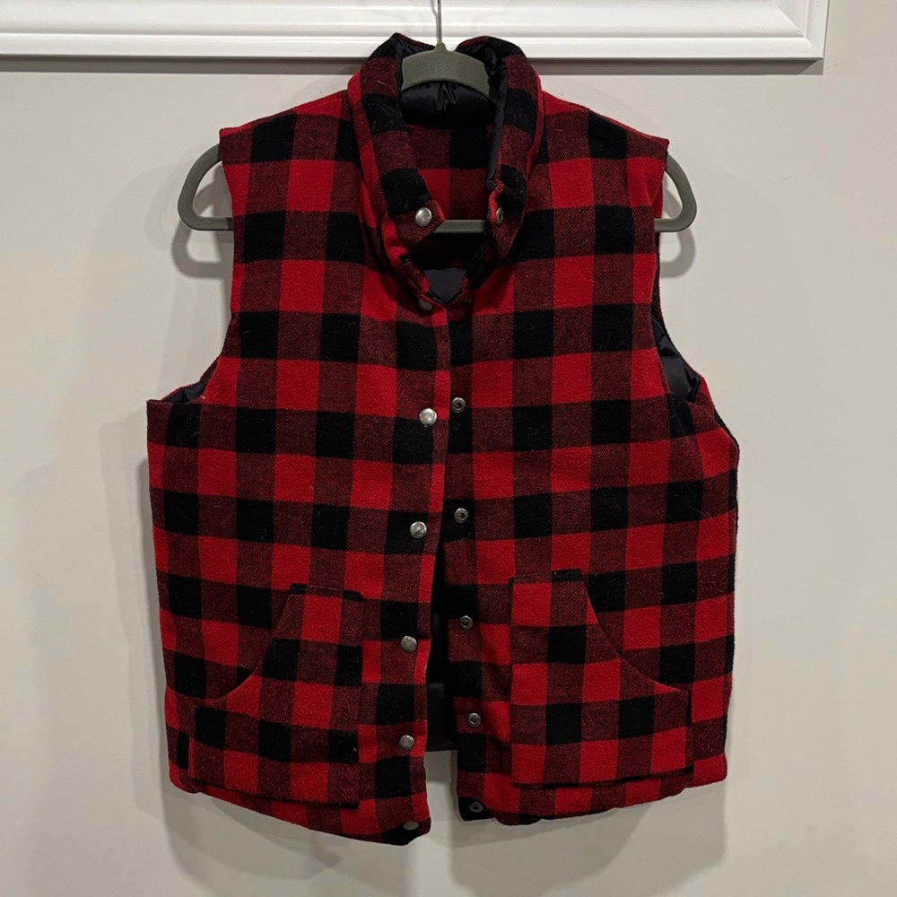 Red and Black Reversible Buffalo Plaid Puffer Vest